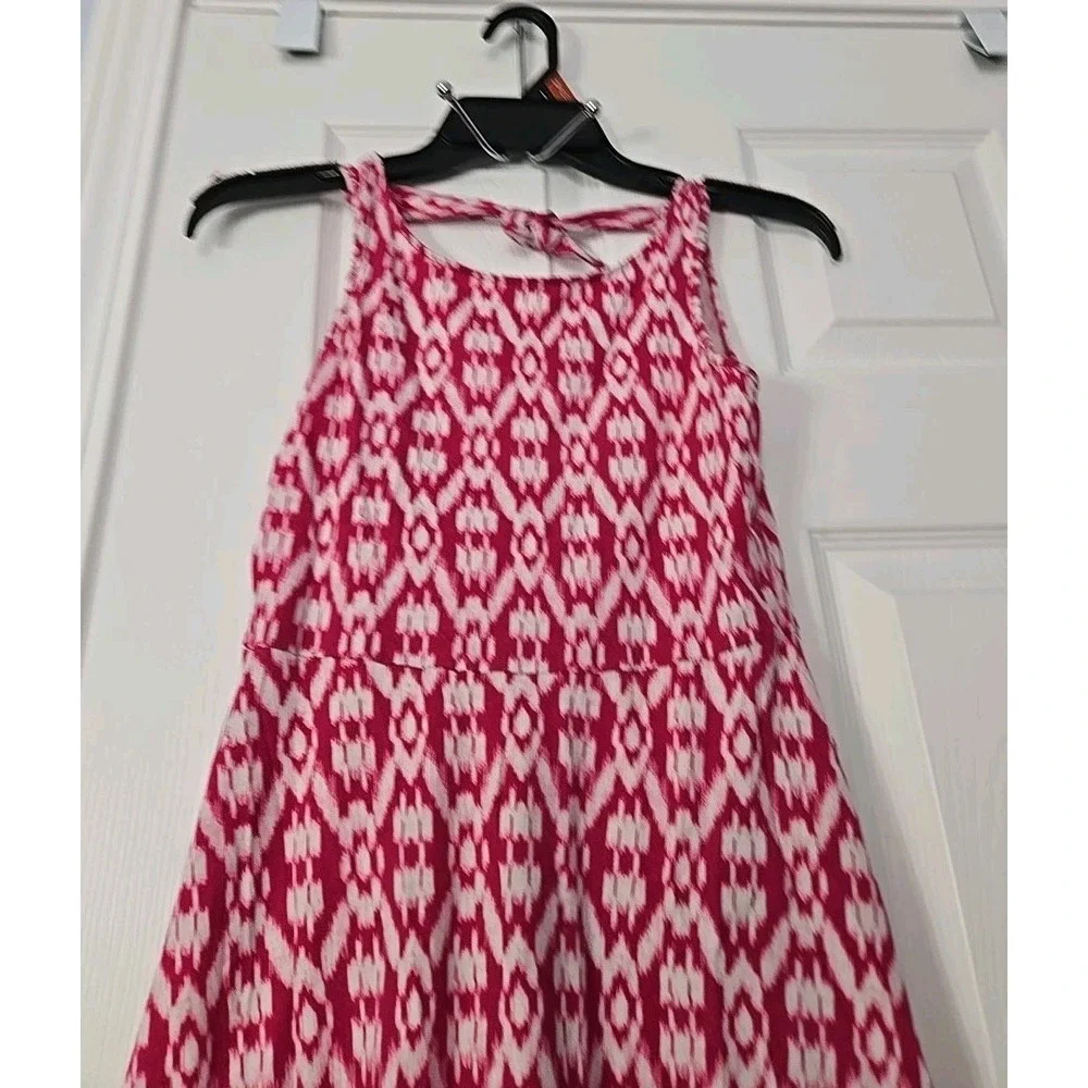 OLD NAVY Sleeveless Aline Dress Girls 14 XL Pink White Geometric Scoop‎ Neck